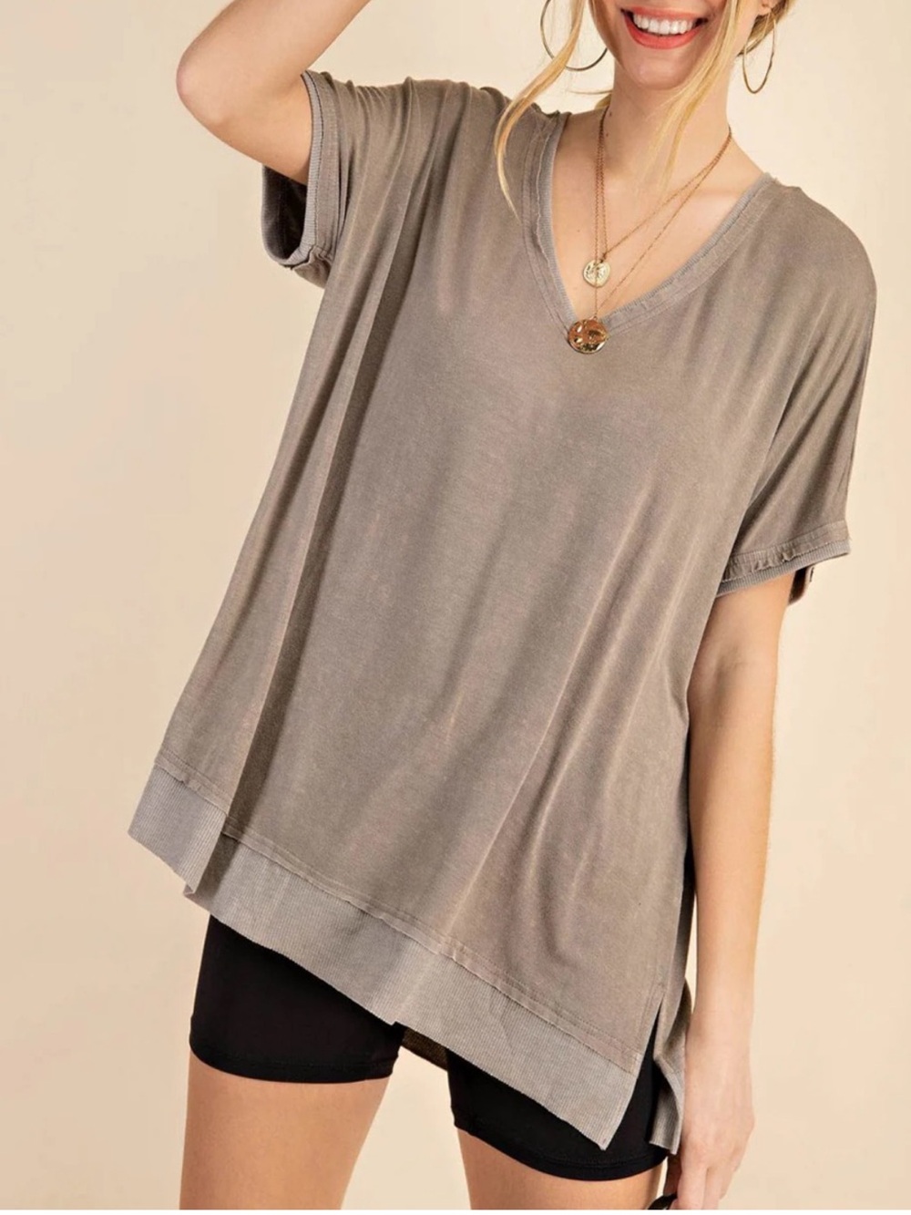 Taupe Mineral Wash Top